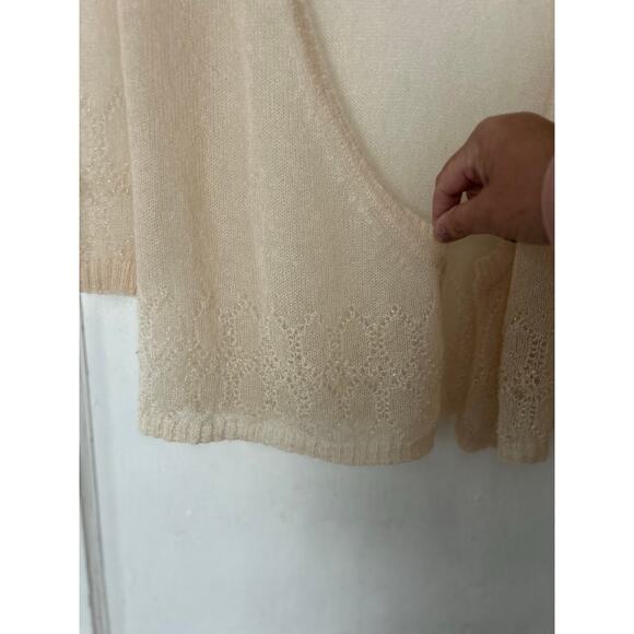 Express Pearl-Embellished Mohair Cardigan Women's M Cream Delicate 3/4 Sleeve - Picture 6 of 8